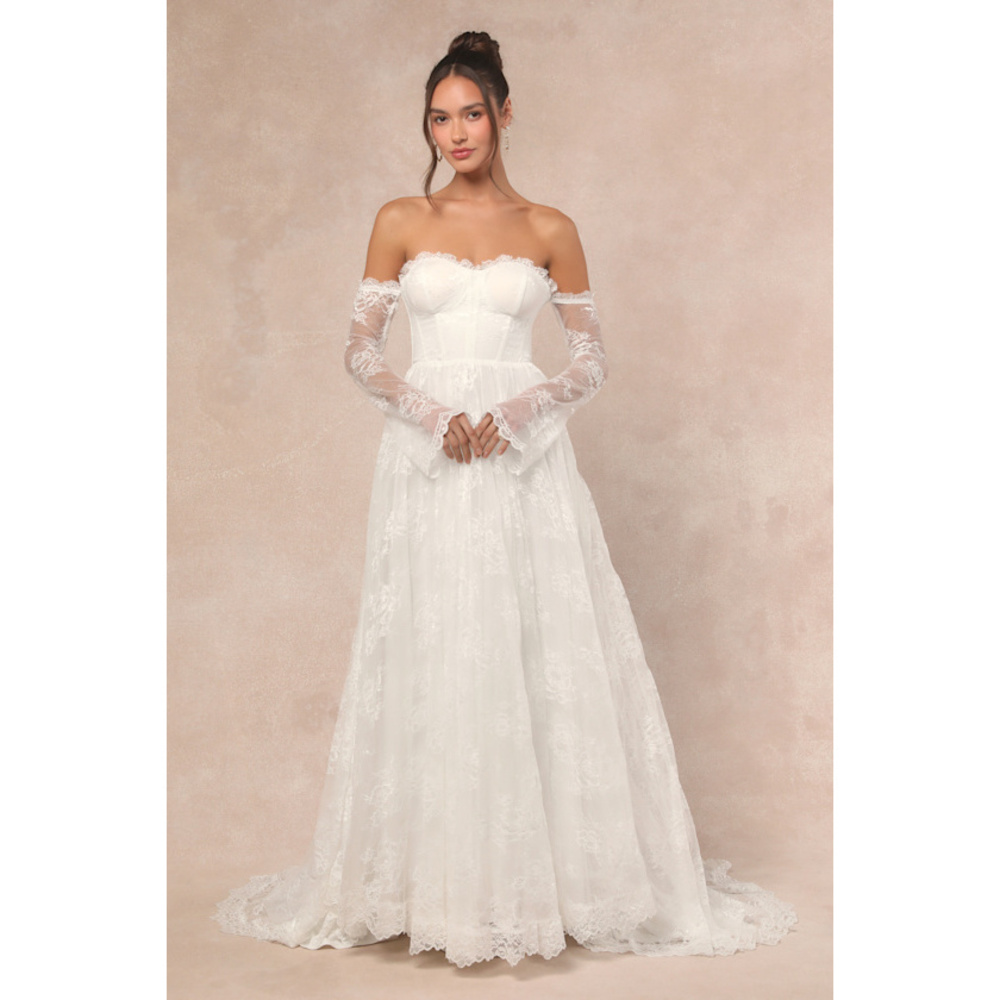 Lulus Maurine White Lace Off-the-shoulder Bustier Maxi Dress - Size S